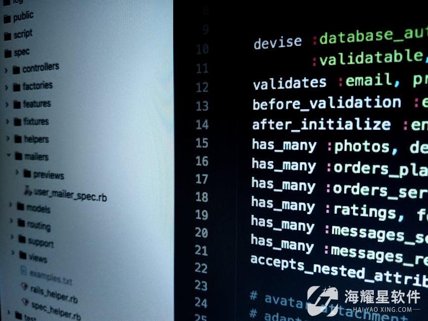 Detailed view of Ruby on Rails code highlighting software development intricacies.