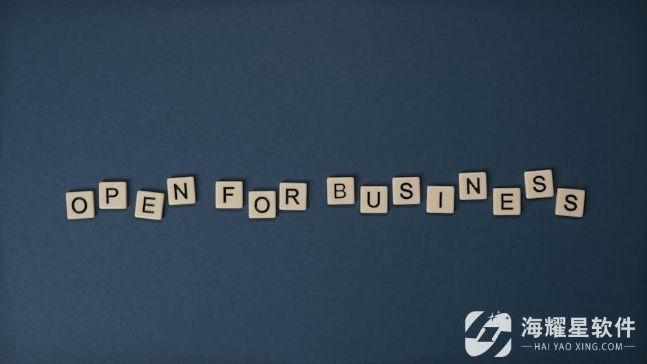 Creative flat lay with 'Open for Business' text on dark blue surface. Conceptual design ideal for business themes.